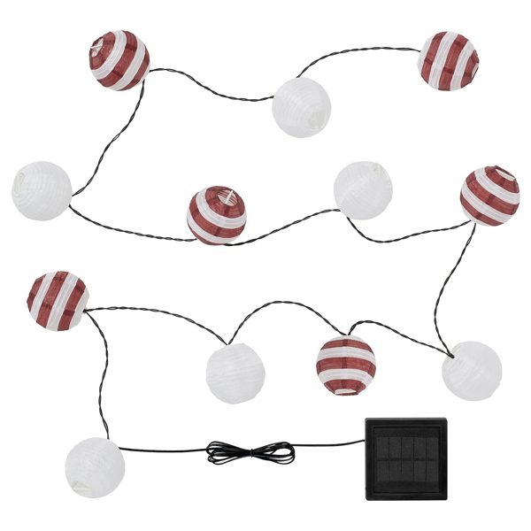 SOLVINDEN LED lighting chain with 12 lights, solar-powered outdoor/red stripe