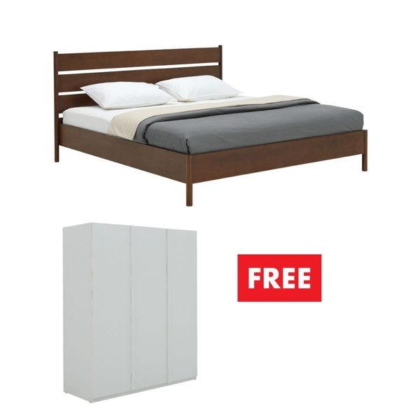 MIYAZAKI bed 5 ft, walnut, with free wardrobe