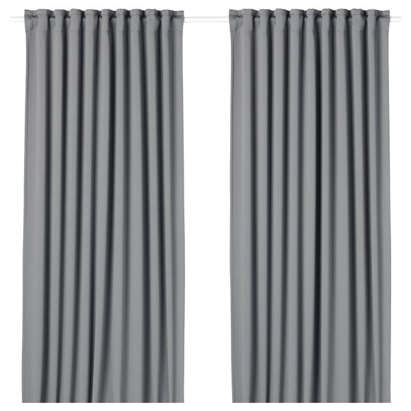 MAJGULL Block-out curtains, 1 pair, grey/with heading tape, 145x250 cm